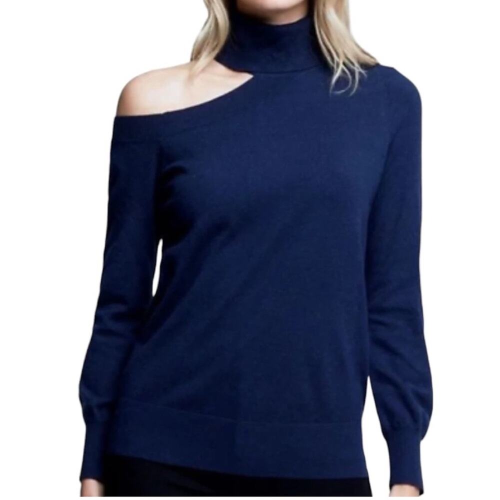 L'agence Turtleneck Cut Out Sweater Navy Blue Size Large New‎ Retails $350 Soft